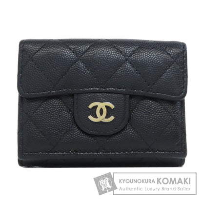 CHANEL   Bifold Wallet with Coin Pocket Tri-fold Wallet Matelasse GoldHardware Grained Calfskin Skin Ladies