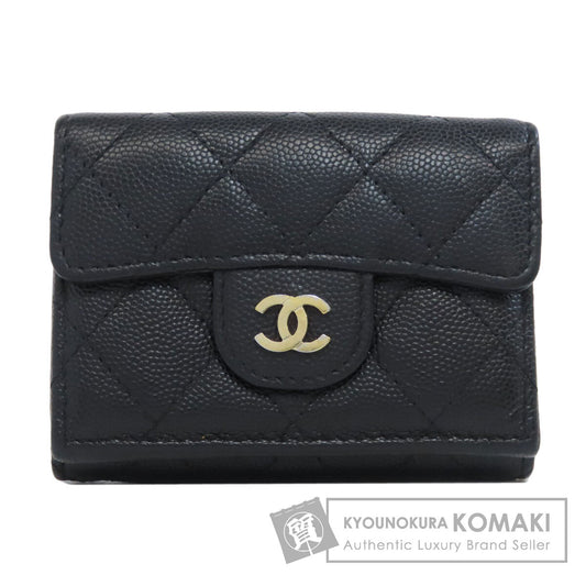 CHANEL   Bifold Wallet with Coin Pocket Tri-fold Wallet Matelasse GoldHardware Grained Calfskin Skin Ladies