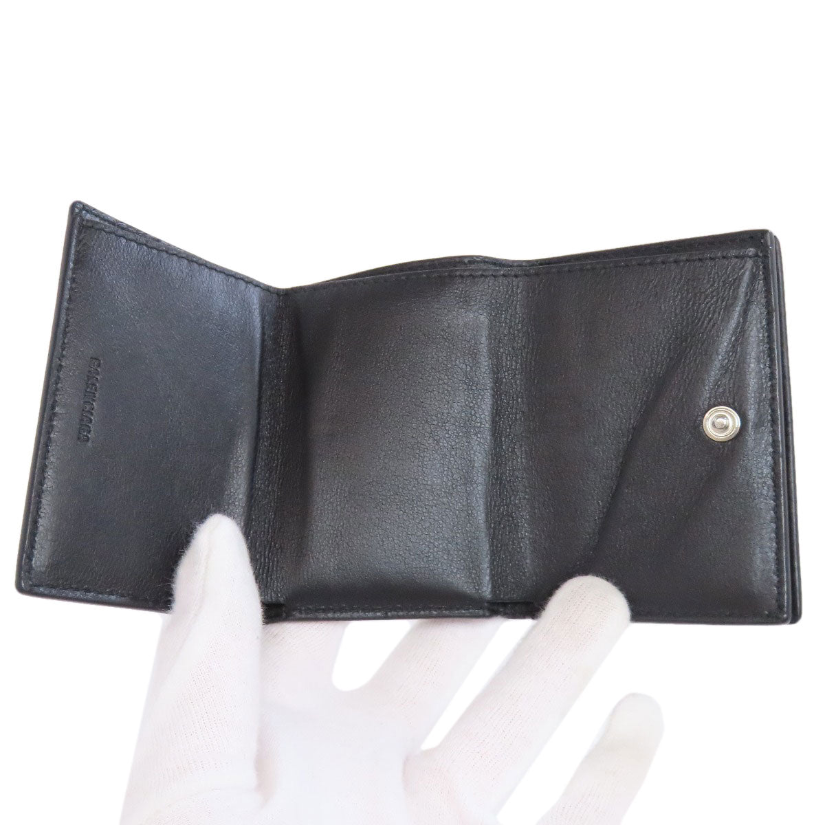 BALENCIAGA 594312 Logo tri-fold wallet Bifold Wallet with Coin Pocket Leather Ladies [Used]