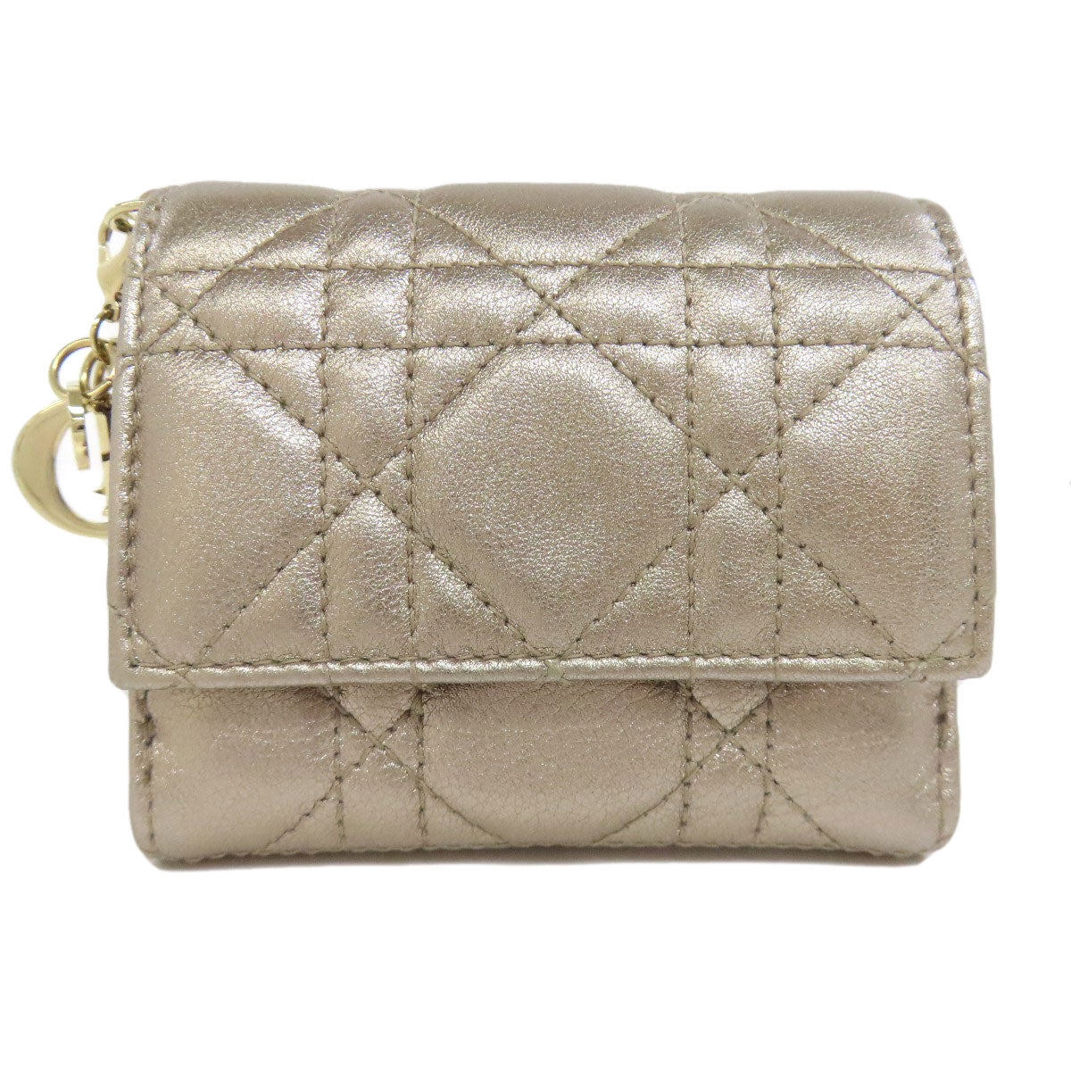 CHRISTIAN DIOR Lady Dior Bifold Wallet with Coin Pocket Leather Ladies [Used]