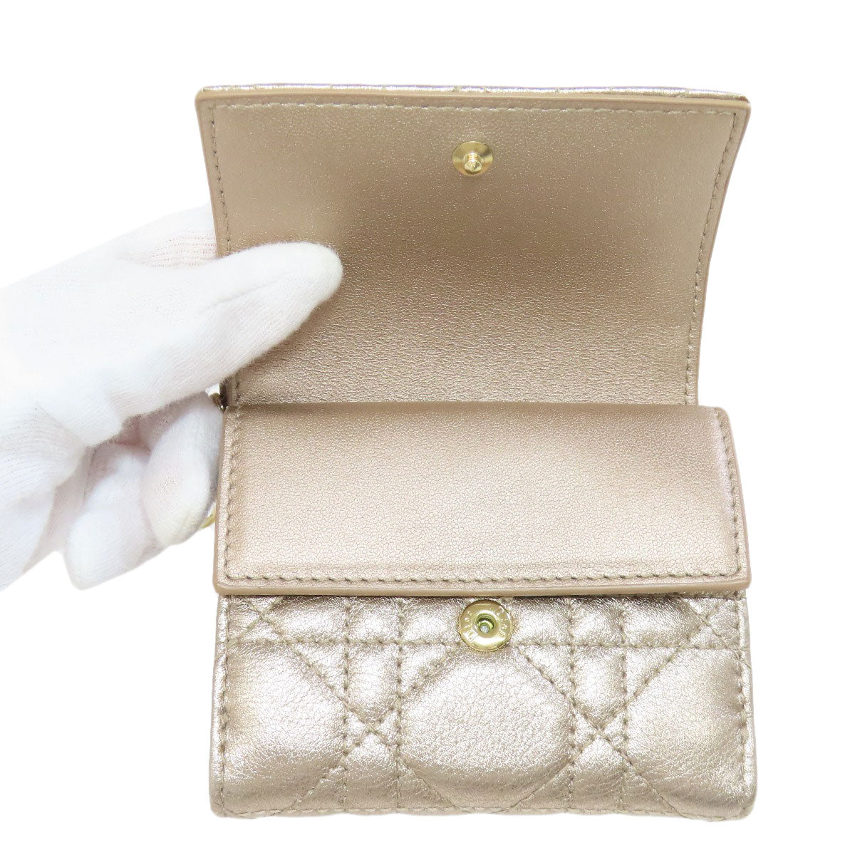 CHRISTIAN DIOR Lady Dior Bifold Wallet with Coin Pocket Leather Ladies [Used]