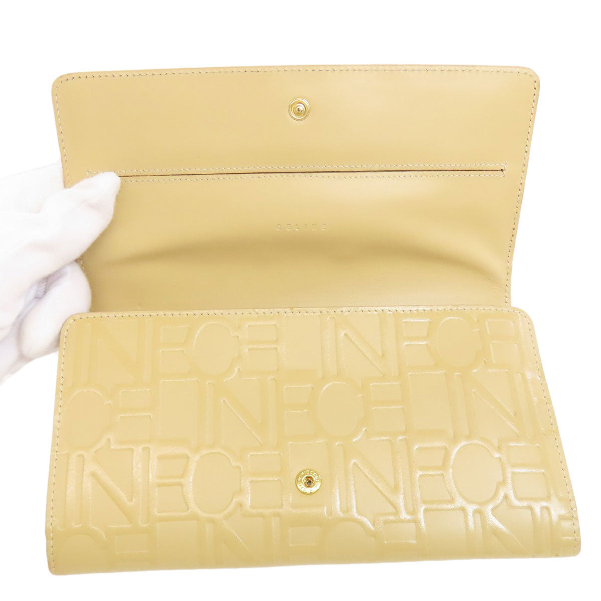 CELINE logo Long wallet (with coin pocket) Leather Ladies [Used]