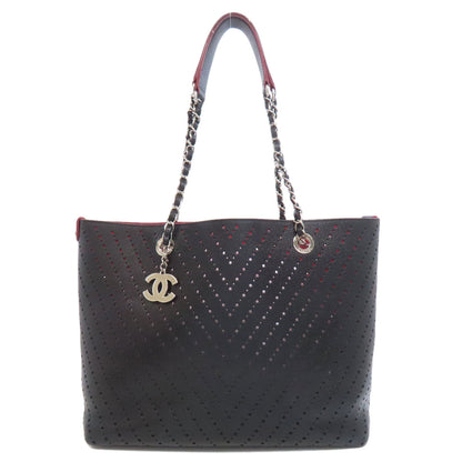 CHANEL Chain Tote Punching SilverHardware Tote Bag Grained Calfskin Skin Ladies [Used]