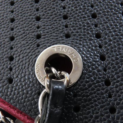 CHANEL Chain Tote Punching SilverHardware Tote Bag Grained Calfskin Skin Ladies [Used]