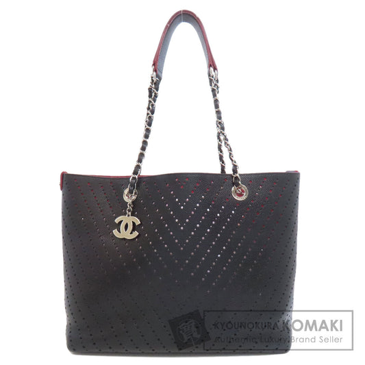 CHANEL Chain Tote Punching SilverHardware Tote Bag Grained Calfskin Skin Ladies [Used]