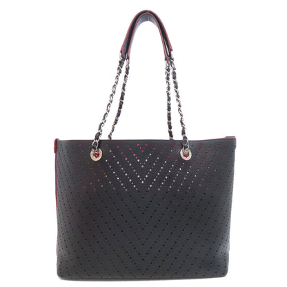 CHANEL Chain Tote Punching SilverHardware Tote Bag Grained Calfskin Skin Ladies [Used]