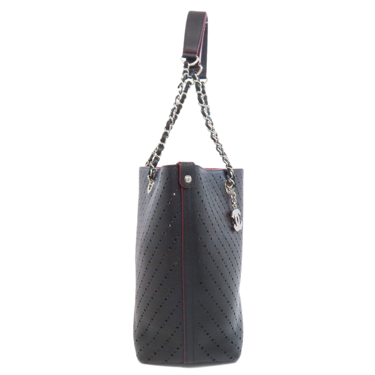 CHANEL Chain Tote Punching SilverHardware Tote Bag Grained Calfskin Skin Ladies [Used]