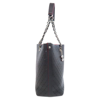 CHANEL Chain Tote Punching SilverHardware Tote Bag Grained Calfskin Skin Ladies [Used]