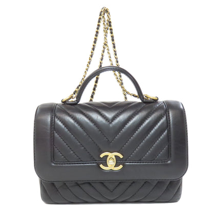CHANEL Chevron V-stitch GoldHardware 2WAY Handbag Calf Ladies [Used]