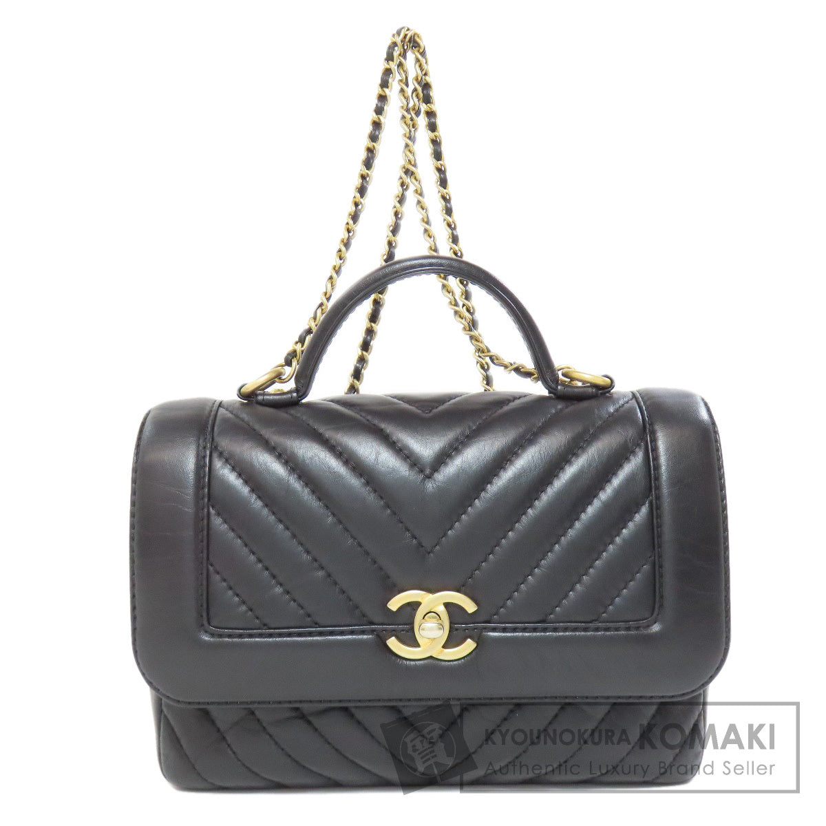 CHANEL Chevron V-stitch GoldHardware 2WAY Handbag Calf Ladies [Used]
