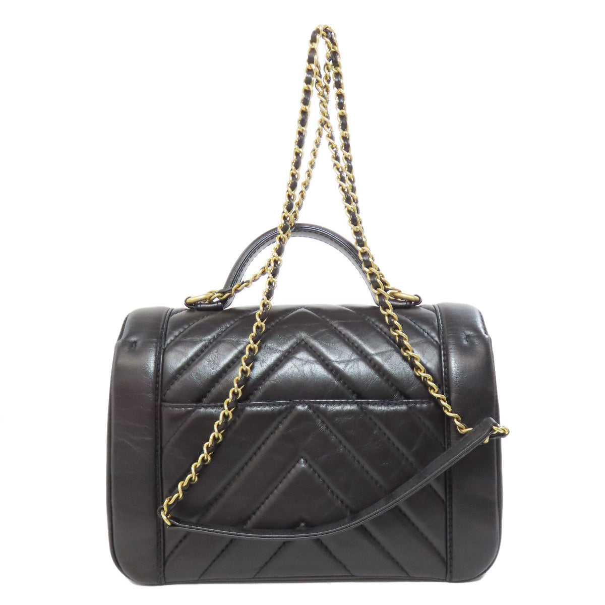 CHANEL Chevron V-stitch GoldHardware 2WAY Handbag Calf Ladies [Used]