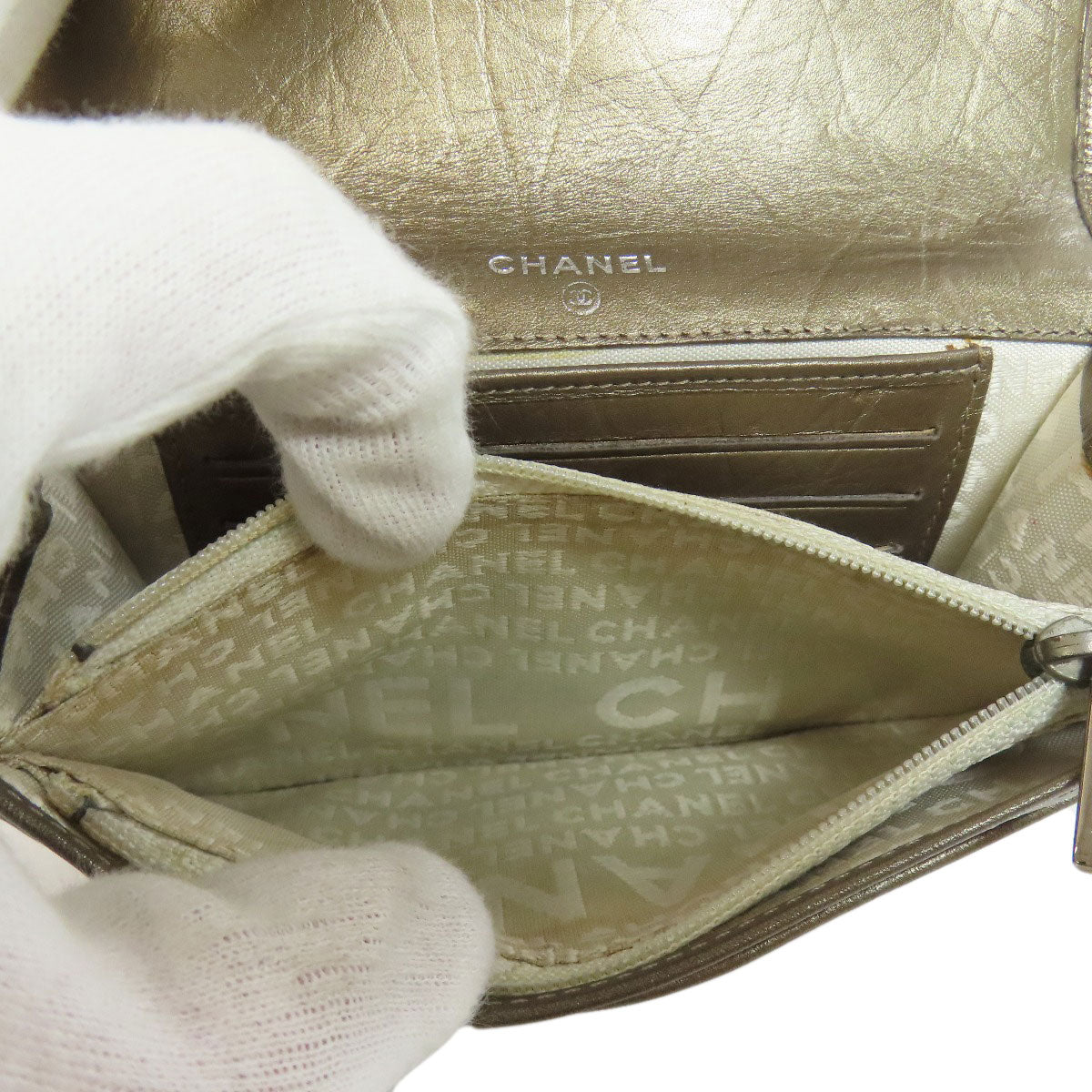 CHANEL CAMBON LINE SilverHardware Bifold Wallet with Coin Pocket Calf Ladies [Used]