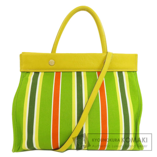 MIUMIU Stripe 2WAY Tote Bag Canvas Ladies [Used]