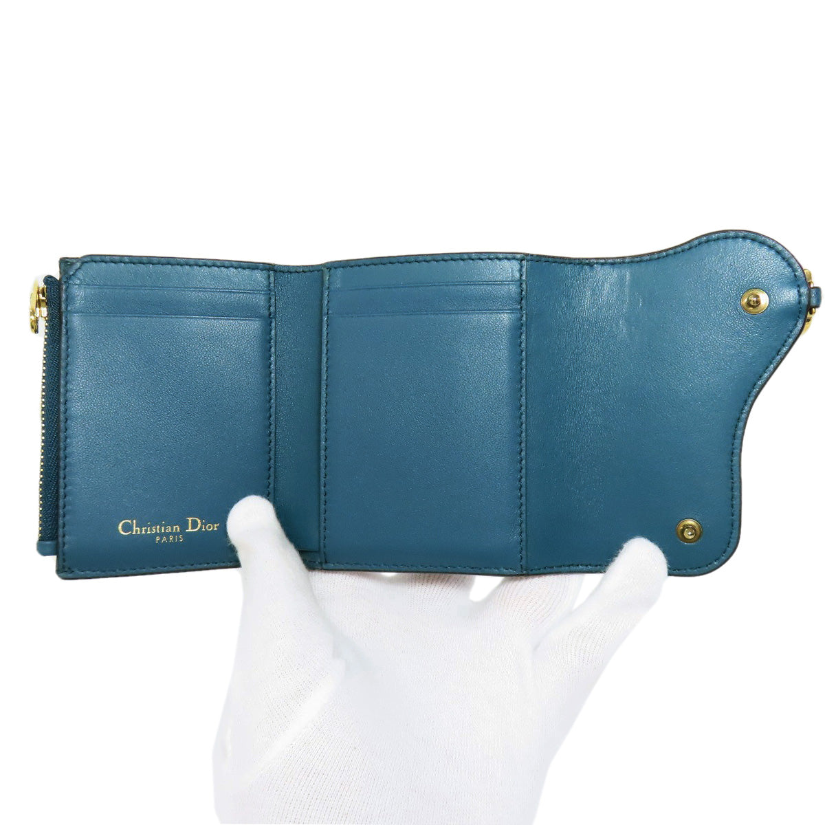 CHRISTIAN DIOR Saddle Lotus wallet Bifold Wallet with Coin Pocket Calf Ladies [Used]