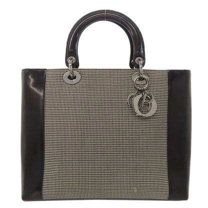 CHRISTIAN DIOR Lady Dior houndstooth pattern Tote Bag Canvas Ladies [Used]