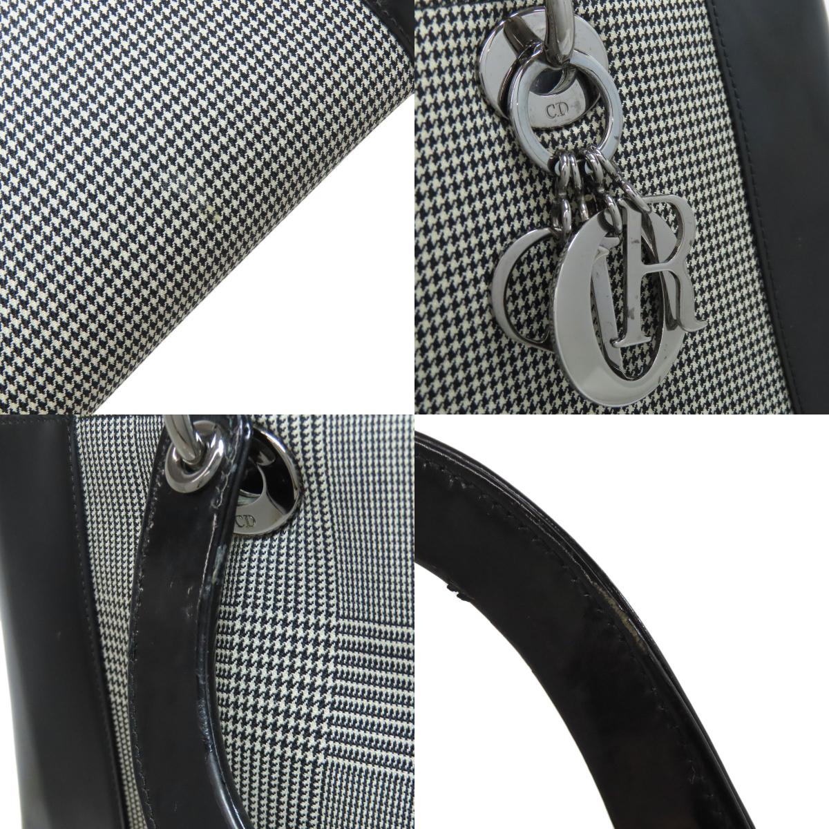 CHRISTIAN DIOR Lady Dior houndstooth pattern Tote Bag Canvas Ladies [Used]