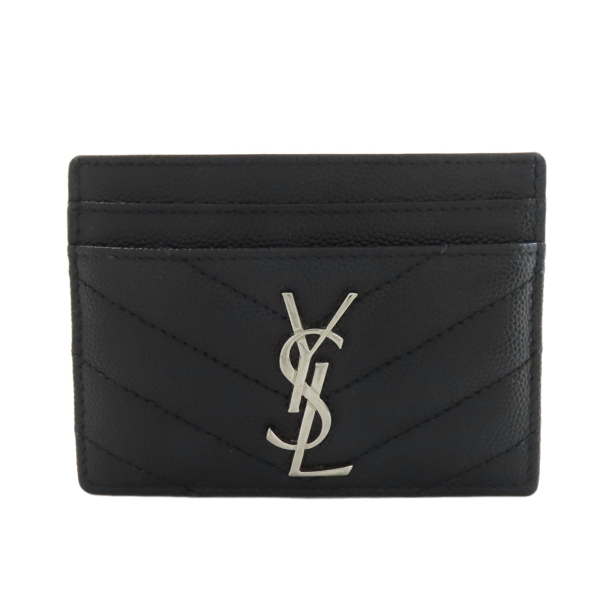 SAINT LAURENT V stitch logo Card Case Calf Ladies [Used]