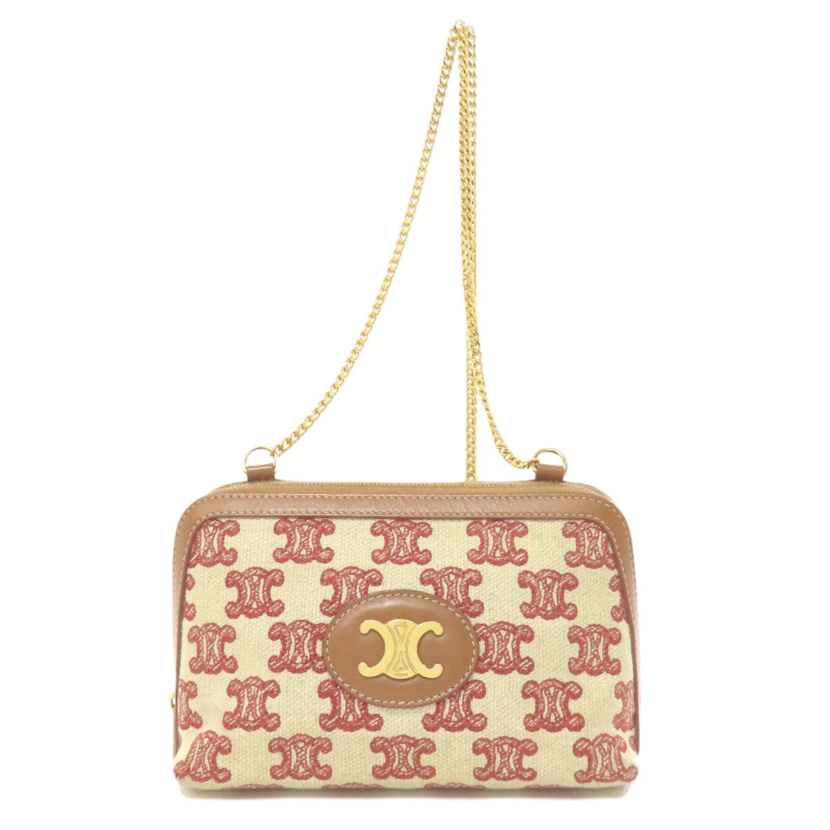 CELINE Triomphe Clutch with Chain Shoulder Bag Canvas LeatherLadies [Used]