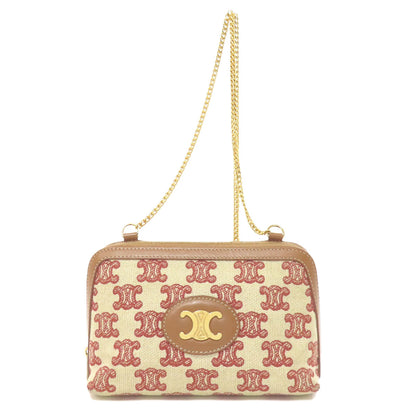 CELINE Triomphe Clutch with Chain Shoulder Bag Canvas LeatherLadies [Used]