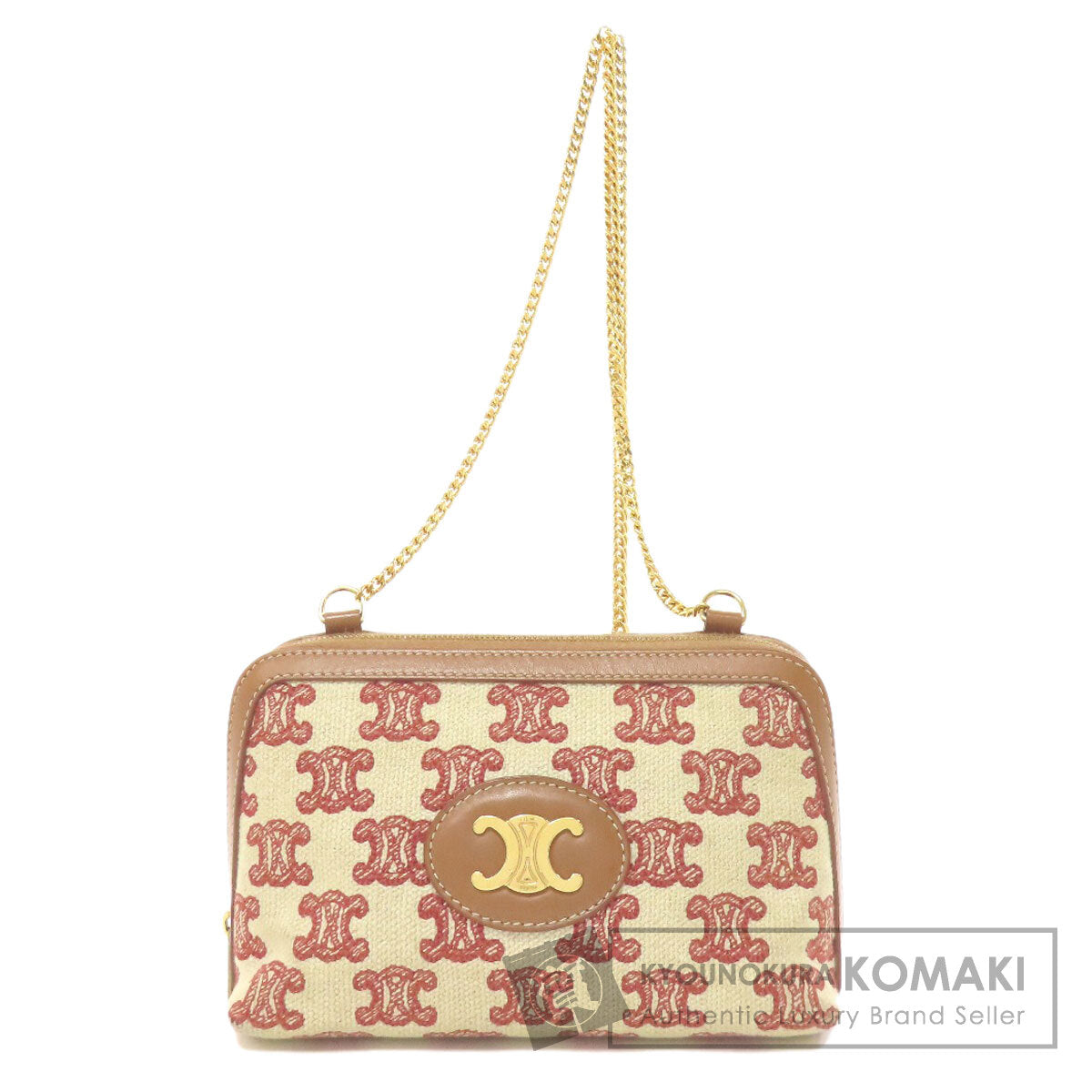 CELINE Triomphe Clutch with Chain Shoulder Bag Canvas LeatherLadies [Used]