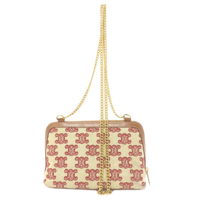 CELINE Triomphe Clutch with Chain Shoulder Bag Canvas LeatherLadies [Used]