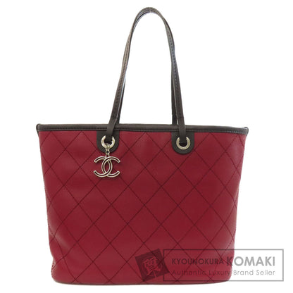 CHANEL On the Road SilverHardware Tote Bag Grained Calfskin Skin Ladies [Used]