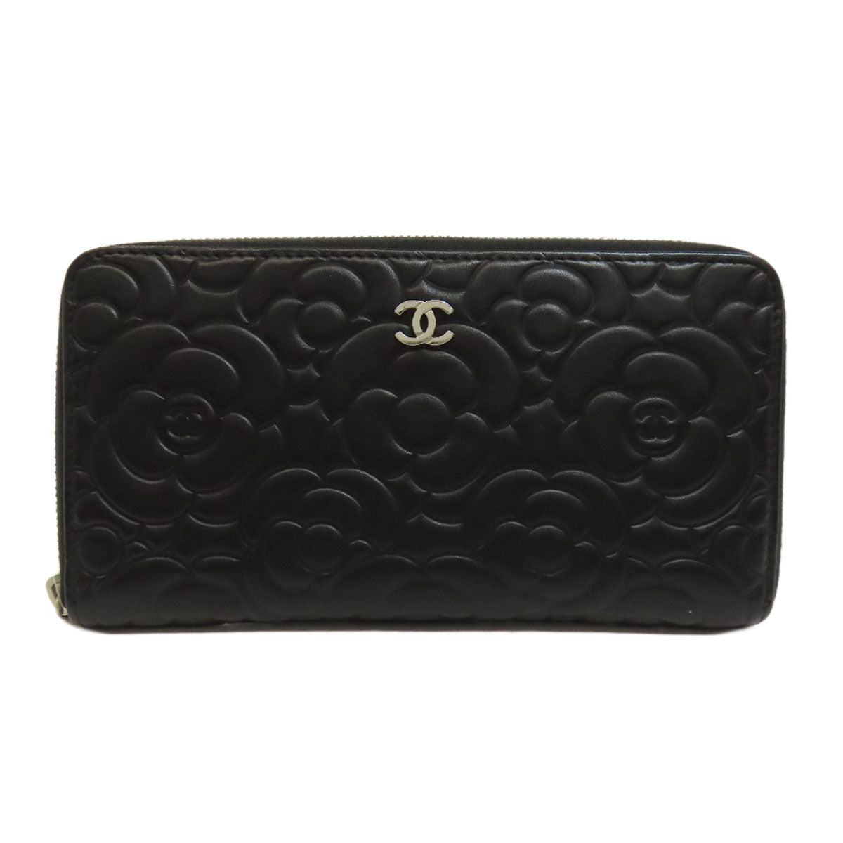 CHANEL Camellia Silver Hardware Long wallet (with coin pocket) Calf Ladies [Used]