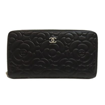 CHANEL Camellia Silver Hardware Long wallet (with coin pocket) Calf Ladies [Used]