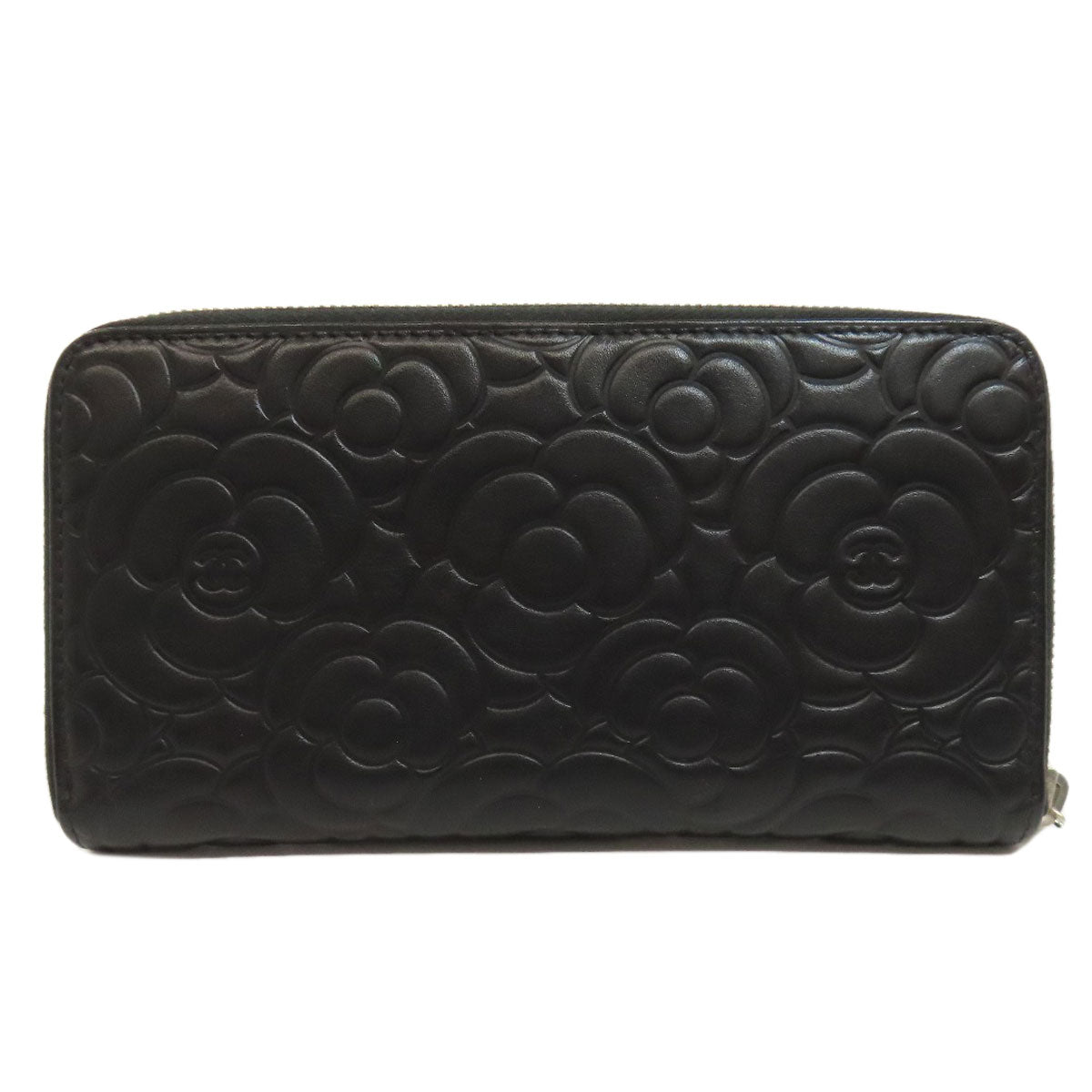 CHANEL Camellia Silver Hardware Long wallet (with coin pocket) Calf Ladies [Used]