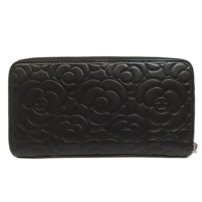 CHANEL Camellia Silver Hardware Long wallet (with coin pocket) Calf Ladies [Used]