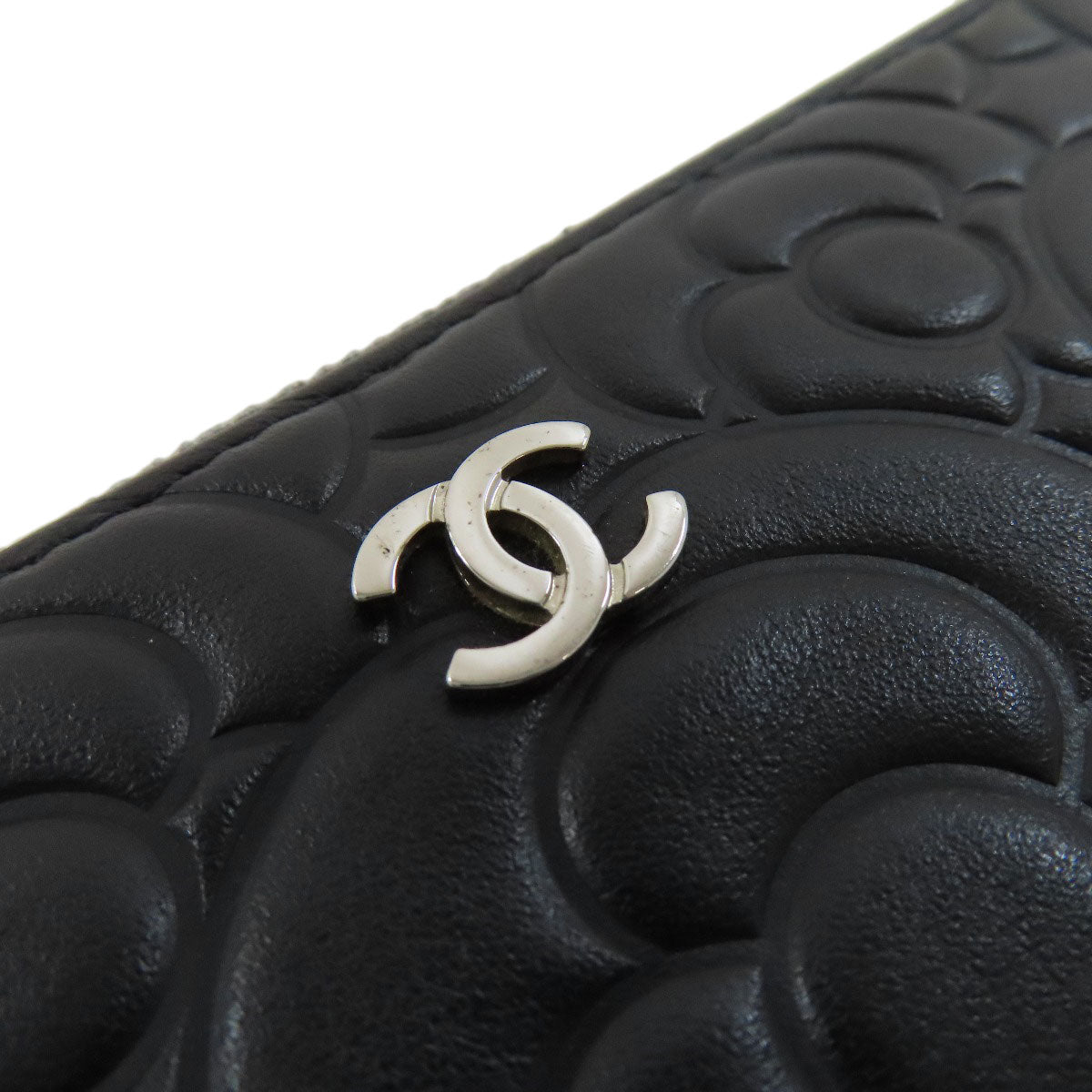 CHANEL Camellia Silver Hardware Long wallet (with coin pocket) Calf Ladies [Used]
