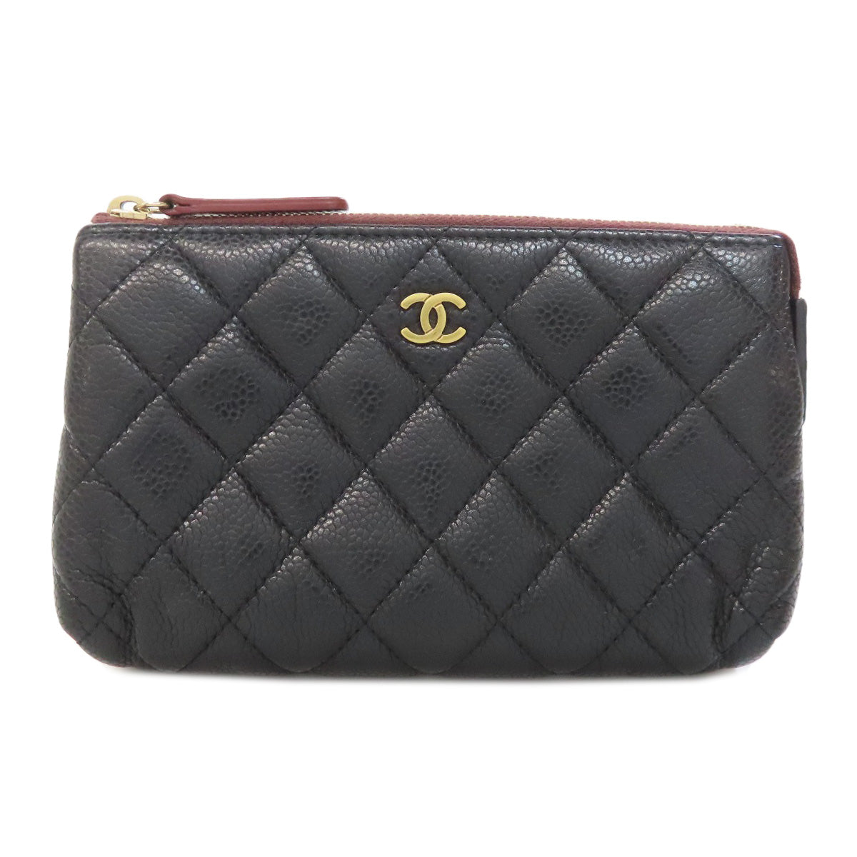 CHANEL Matelasse GoldHardware Cosmetics Pouch Grained Calfskin Skin Ladies [Used]
