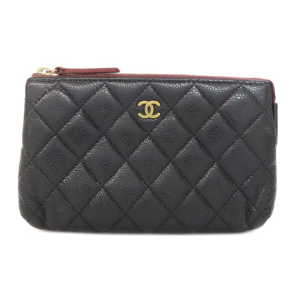 CHANEL Matelasse GoldHardware Cosmetics Pouch Grained Calfskin Skin Ladies [Used]
