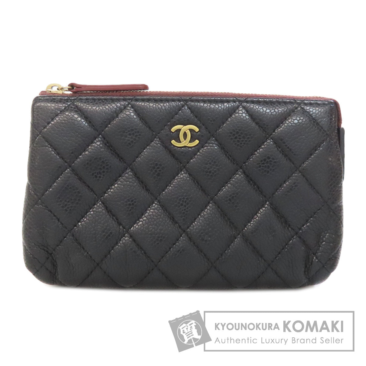CHANEL Matelasse GoldHardware Cosmetics Pouch Grained Calfskin Skin Ladies [Used]