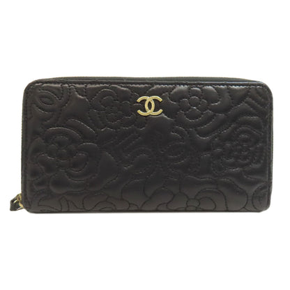 CHANEL Camellia GoldHardware Long wallet (with coin pocket) Lambskin Ladies [Used]
