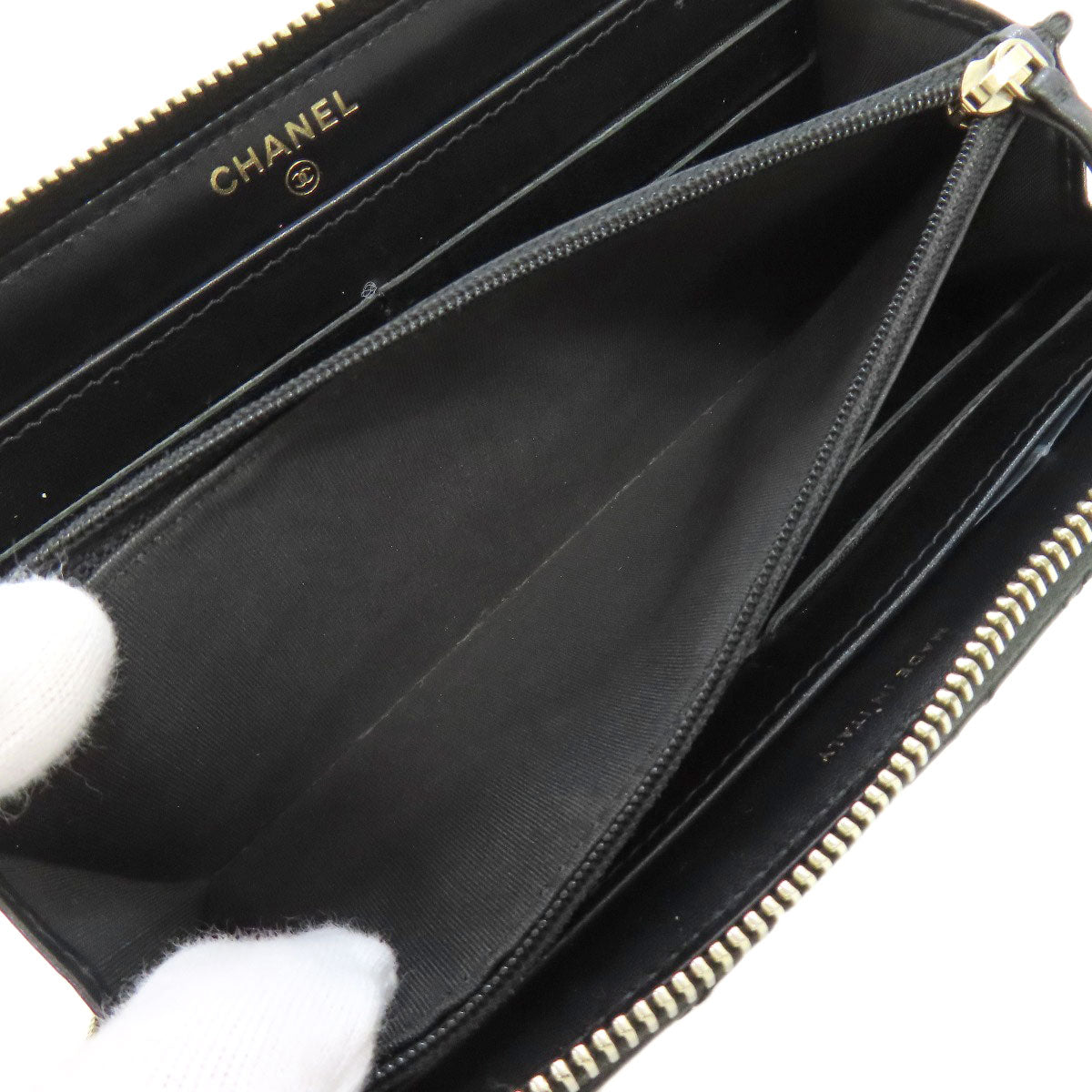 CHANEL Camellia GoldHardware Long wallet (with coin pocket) Lambskin Ladies [Used]