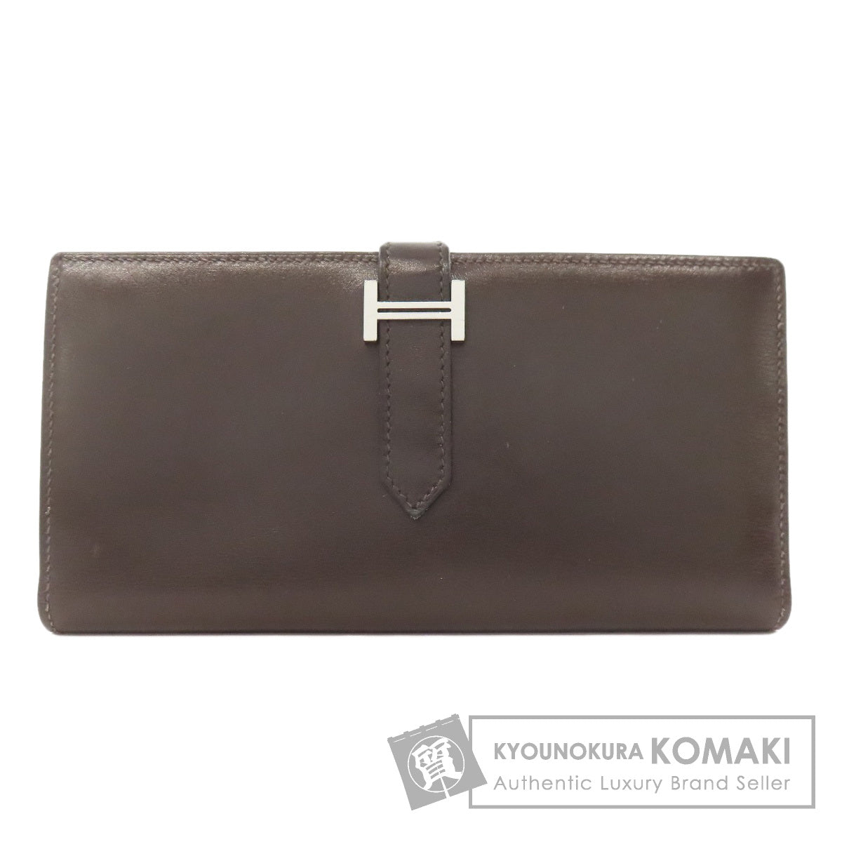 HERMES Bareness Free SilverHardware Long wallet (with coin pocket) Box calf Ladies [Used]