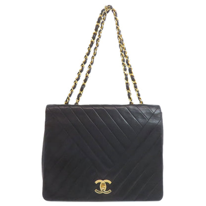CHANEL ChainShoulder Bias Stitch GoldHardware Shoulder Bag Lambskin Ladies [Used]