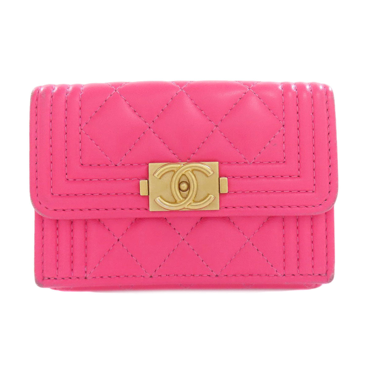 CHANEL Tri-fold Boy Chanel GoldHardware Bifold Wallet with Coin Pocket Calf Ladies [Used]