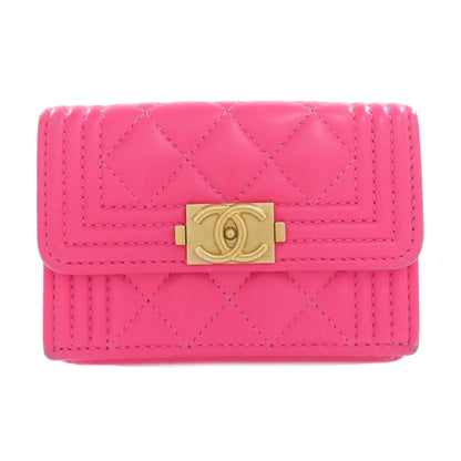 CHANEL Tri-fold Boy Chanel GoldHardware Bifold Wallet with Coin Pocket Calf Ladies [Used]