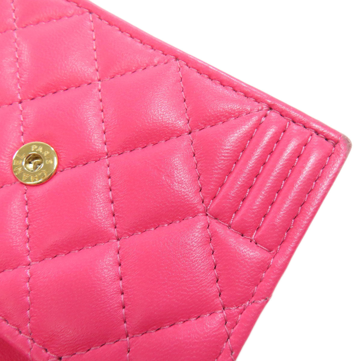 CHANEL Tri-fold Boy Chanel GoldHardware Bifold Wallet with Coin Pocket Calf Ladies [Used]