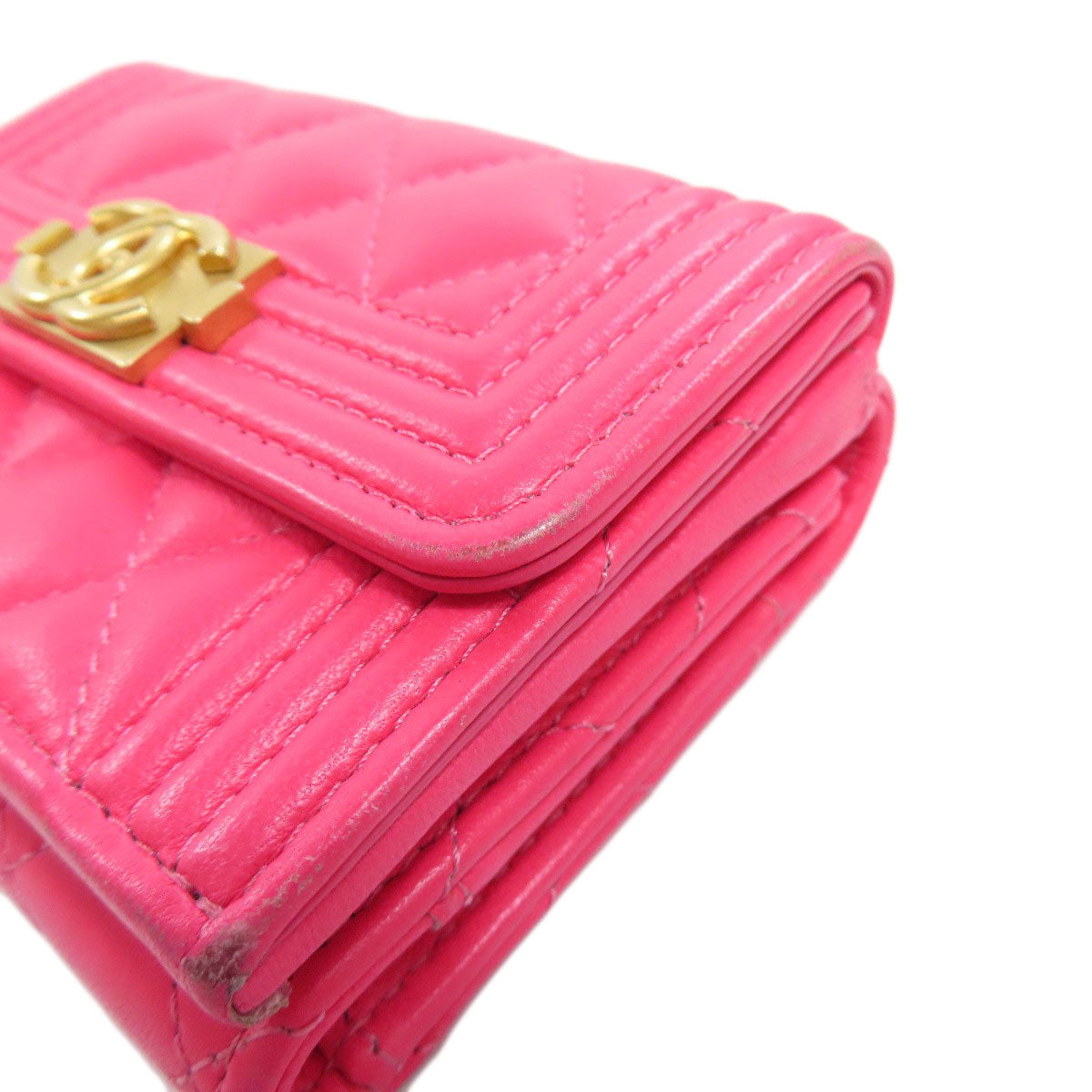 CHANEL Tri-fold Boy Chanel GoldHardware Bifold Wallet with Coin Pocket Calf Ladies [Used]