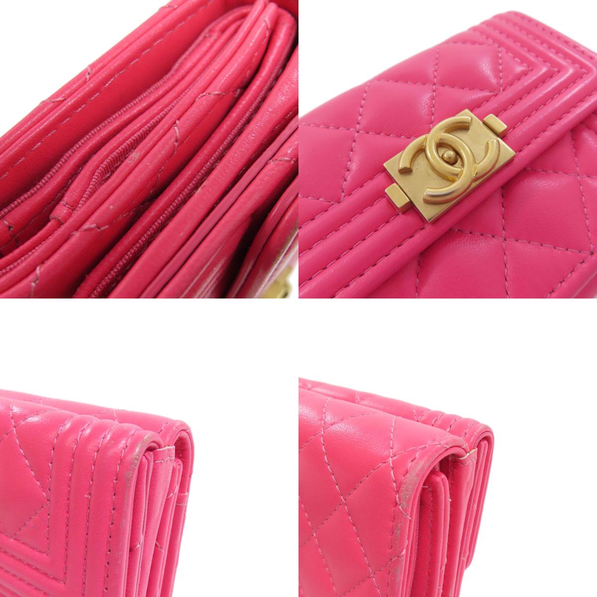 CHANEL Tri-fold Boy Chanel GoldHardware Bifold Wallet with Coin Pocket Calf Ladies [Used]