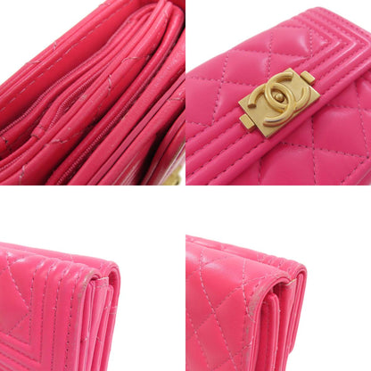 CHANEL Tri-fold Boy Chanel GoldHardware Bifold Wallet with Coin Pocket Calf Ladies [Used]