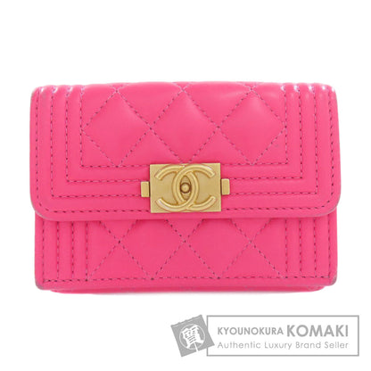 CHANEL Tri-fold Boy Chanel GoldHardware Bifold Wallet with Coin Pocket Calf Ladies [Used]
