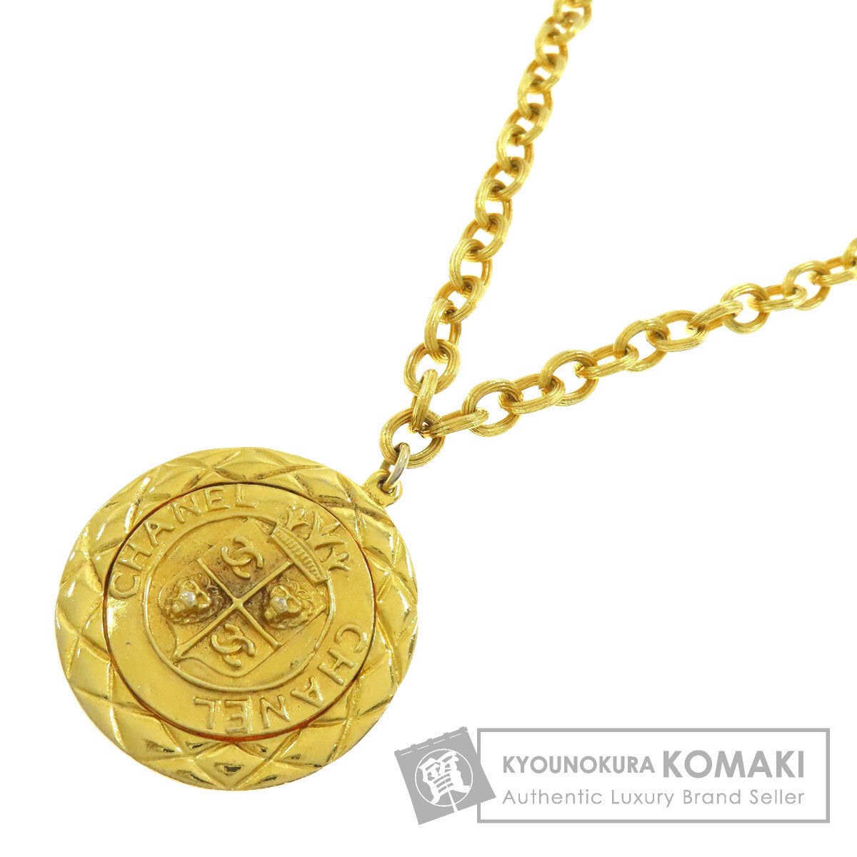 CHANEL Relief Matelasse Frame Round Reversible Pendant Necklace Ladies [Used]
