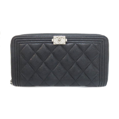 CHANEL Boy Chanel SilverHardware Long wallet (with coin pocket) Calf Ladies [Used]