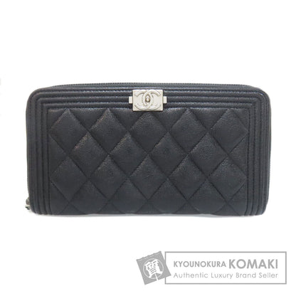 CHANEL Boy Chanel SilverHardware Long wallet (with coin pocket) Calf Ladies [Used]