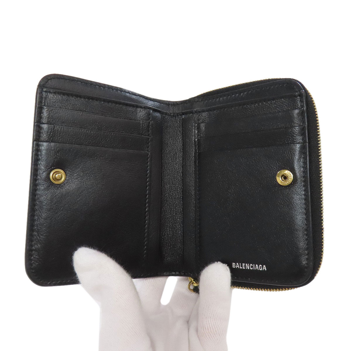 BALENCIAGA 650871 logo Bifold Wallet with Coin Pocket Leather Ladies [Used]