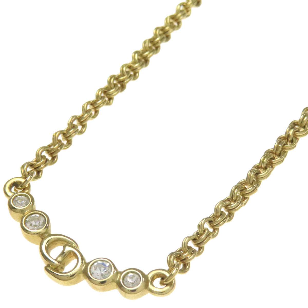 CHRISTIAN DIOR CD logo rhinestone Necklace Metal Ladies [Used]